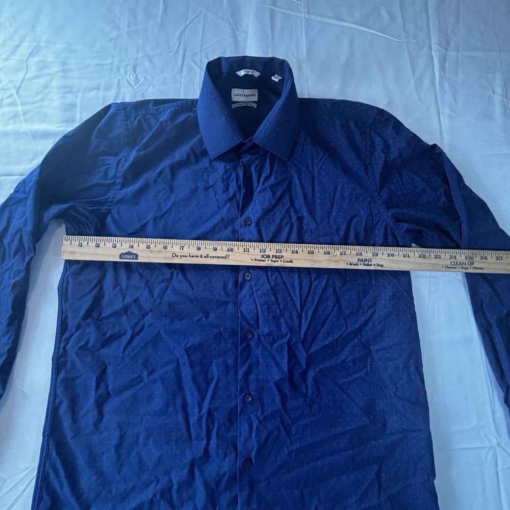 Lucky Brand 4 Way Stretch Slim Fit Dress Shirt Men Size Large Blue - Picture 7 of 13